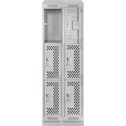 Clean Line Lockers, 3 -tier, Bank of 2, 24" x 18" x 82", Steel, Grey, Rivet (Assembled), Perforated Duraquip Inc
