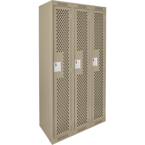 Clean Line Lockers, Bank of 3, 36" x 12" x 72", Steel, Beige, Rivet (Assembled), Perforated Duraquip Inc