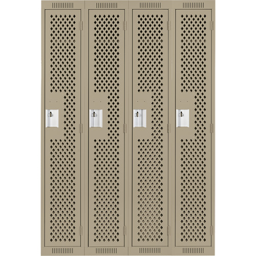Clean Line Lockers, Bank of 4, 48" x 12" x 72", Steel, Beige, Rivet (Assembled), Perforated Duraquip Inc