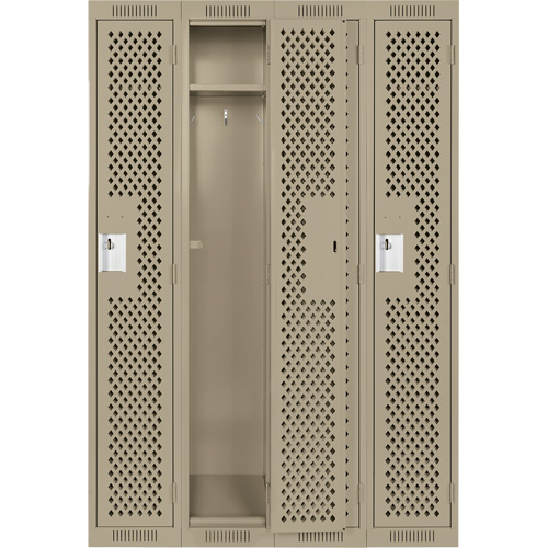 Clean Line Lockers, Bank of 4, 48" x 12" x 72", Steel, Beige, Rivet (Assembled), Perforated Duraquip Inc