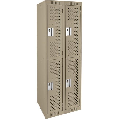 Clean Line Lockers, 2 -tier, Bank of 2, 24" x 12" x 72", Steel, Beige, Rivet (Assembled), Perforated Duraquip Inc