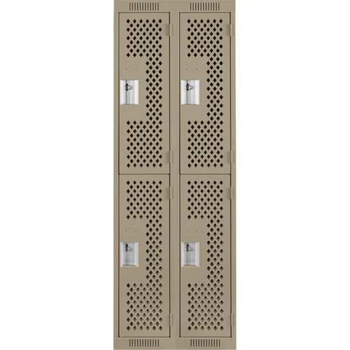 Clean Line Lockers, 2 -tier, Bank of 2, 24" x 12" x 72", Steel, Beige, Rivet (Assembled), Perforated Duraquip Inc