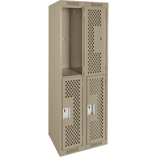 Clean Line Lockers, 2 -tier, Bank of 2, 24" x 12" x 72", Steel, Beige, Rivet (Assembled), Perforated Duraquip Inc