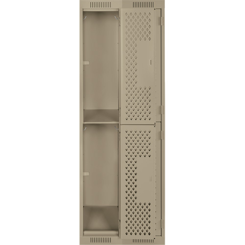 Clean Line Lockers, 2 -tier, Bank of 2, 24" x 12" x 72", Steel, Beige, Rivet (Assembled), Perforated Duraquip Inc