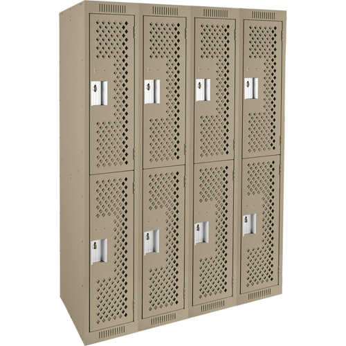 Clean Line Lockers, 2 -tier, Bank of 4, 48" x 12" x 72", Steel, Beige, Rivet (Assembled), Perforated Duraquip Inc