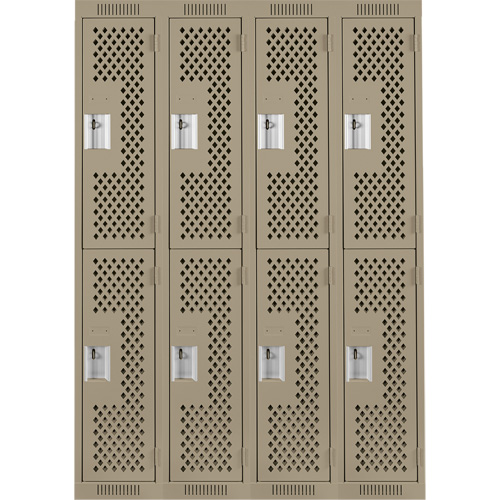 Clean Line Lockers, 2 -tier, Bank of 4, 48" x 12" x 72", Steel, Beige, Rivet (Assembled), Perforated Duraquip Inc
