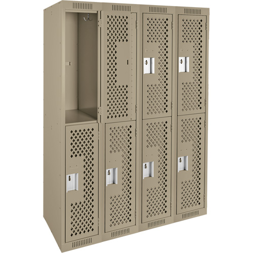 Clean Line Lockers, 2 -tier, Bank of 4, 48" x 12" x 72", Steel, Beige, Rivet (Assembled), Perforated Duraquip Inc