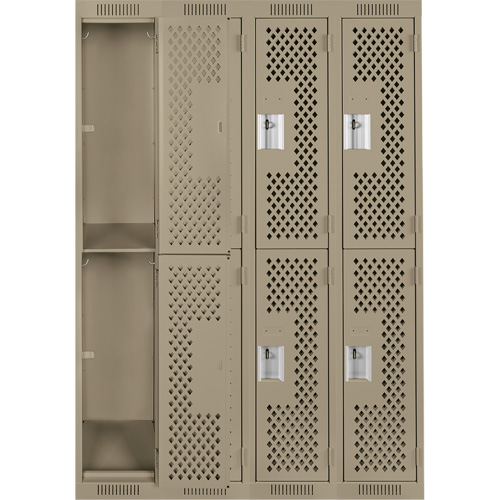 Clean Line Lockers, 2 -tier, Bank of 4, 48" x 12" x 72", Steel, Beige, Rivet (Assembled), Perforated Duraquip Inc
