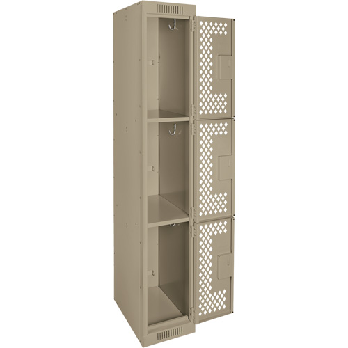 Casiers Clean Line, 3 niveaux, 12" x 12" x 72", Acier, Beige, Rivet (assembl&eacute;), Perfor&eacute; Duraquip Inc