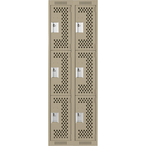 Clean Line Lockers, 3 -tier, Bank of 2, 24" x 12" x 72", Steel, Beige, Rivet (Assembled), Perforated Duraquip Inc