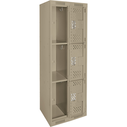 Clean Line Lockers, 3 -tier, Bank of 2, 24" x 12" x 72", Steel, Beige, Rivet (Assembled), Perforated Duraquip Inc