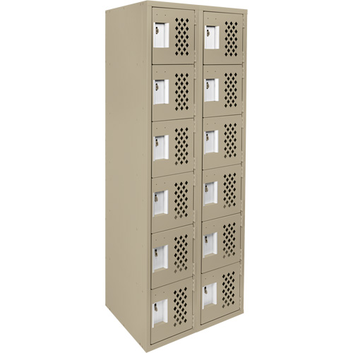 Assembled Lockerettes Clean Line Perforated Economy Lockers, 6 -tier, Bank of 2, 18" x 72" x 12", Steel Duraquip Inc