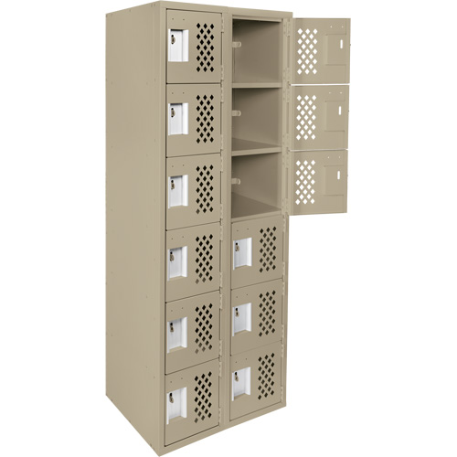 Assembled Lockerettes Clean Line Perforated Economy Lockers, 6 -tier, Bank of 2, 18" x 72" x 12", Steel Duraquip Inc