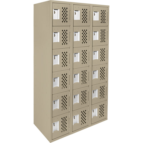 Assembled Lockerettes Clean Line Perforated Economy Lockers, 6 -tier, Bank of 3, 18" x 72" x 12", Steel Duraquip Inc