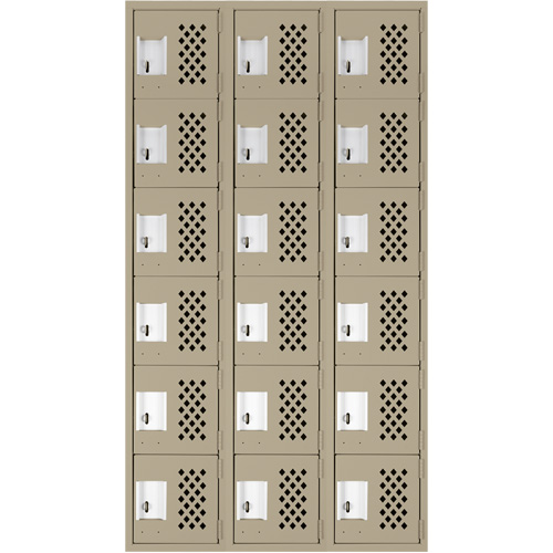 Assembled Lockerettes Clean Line Perforated Economy Lockers, 6 -tier, Bank of 3, 18" x 72" x 12", Steel Duraquip Inc