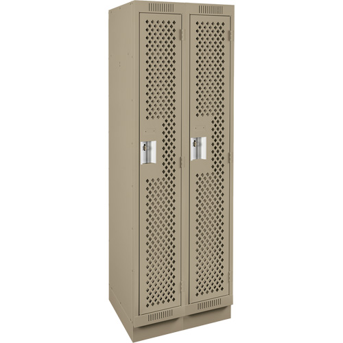 Clean Line Lockers, Bank of 2, 24" x 12" x 76", Steel, Beige, Rivet (Assembled), Perforated Duraquip Inc