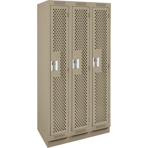Clean Line Lockers, Bank of 3, 36" x 12" x 76", Steel, Beige, Rivet (Assembled), Perforated Duraquip Inc