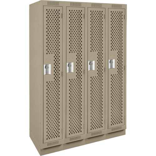 Clean Line Lockers, Bank of 4, 48" x 18" x 76", Steel, Beige, Rivet (Assembled), Perforated Duraquip Inc