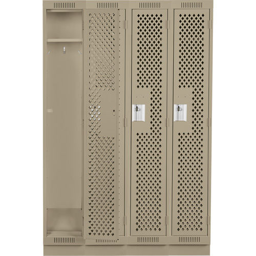Clean Line Lockers, Bank of 4, 48" x 18" x 76", Steel, Beige, Rivet (Assembled), Perforated Duraquip Inc