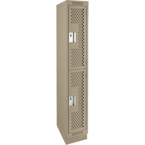 Clean Line Lockers, 2 -tier, 12" x 15" x 76", Steel, Beige, Rivet (Assembled), Perforated Duraquip Inc