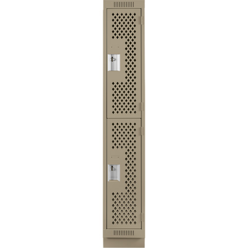 Clean Line Lockers, 2 -tier, 12" x 15" x 76", Steel, Beige, Rivet (Assembled), Perforated Duraquip Inc