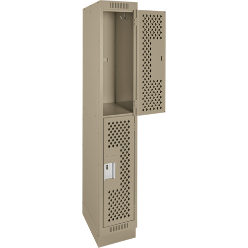 Clean Line Lockers, 2 -tier, 12" x 15" x 76", Steel, Beige, Rivet (Assembled), Perforated Duraquip Inc