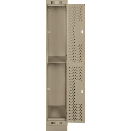Clean Line Lockers, 2 -tier, 12" x 15" x 76", Steel, Beige, Rivet (Assembled), Perforated Duraquip Inc