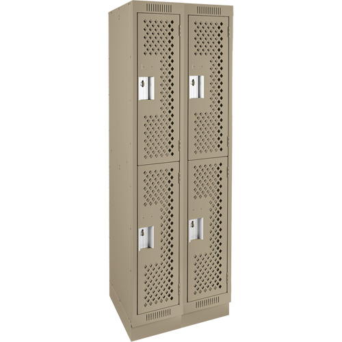 Casiers Clean Line, 2 niveaux, Bloc de 2, 24" x 15" x 76", Acier, Beige, Rivet (assembl&eacute;), Perfor&eacute; Duraquip Inc