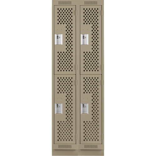 Casiers Clean Line, 2 niveaux, Bloc de 2, 24" x 15" x 76", Acier, Beige, Rivet (assembl&eacute;), Perfor&eacute; Duraquip Inc