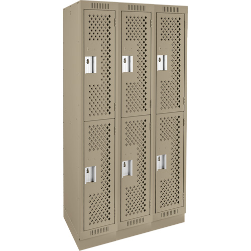 Clean Line Lockers, 2 -tier, Bank of 3, 36" x 15" x 76", Steel, Beige, Rivet (Assembled), Perforated Duraquip Inc