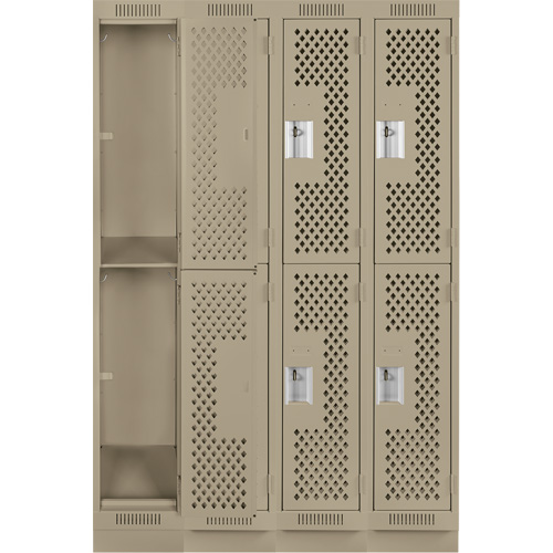 Casiers Clean Line, 2 niveaux, Bloc de 4, 48" x 15" x 76", Acier, Beige, Rivet (assembl&eacute;), Perfor&eacute; Duraquip Inc