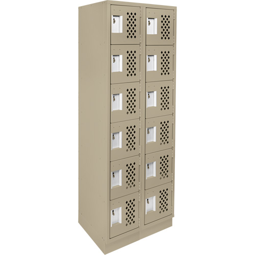 Assembled Lockerettes Clean Line Perforated Economy Lockers, 6 -tier, Bank of 2, 18" x 72" x 12", Steel Duraquip Inc