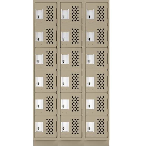 Assembled Lockerettes Clean Line Perforated Economy Lockers, 6 -tier, Bank of 3, 18" x 72" x 12", Steel Duraquip Inc