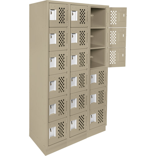 Assembled Lockerettes Clean Line Perforated Economy Lockers, 6 -tier, Bank of 3, 18" x 72" x 12", Steel Duraquip Inc