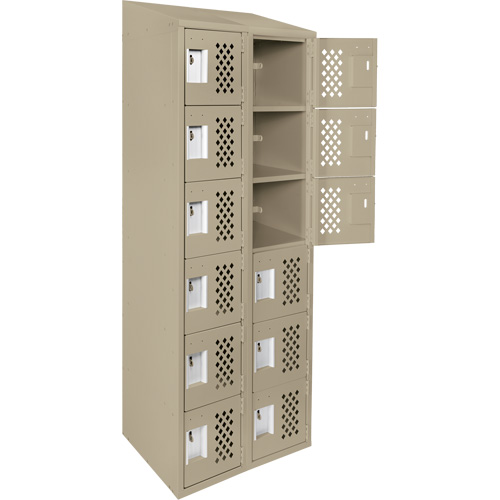 Assembled Lockerettes Clean Line Perforated Economy Lockers, 6 -tier, Bank of 2, 18" x 72" x 12", Steel Duraquip Inc