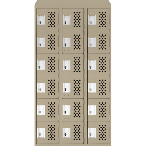 Assembled Lockerettes Clean Line Perforated Economy Lockers, 6 -tier, Bank of 3, 18" x 72" x 12", Steel Duraquip Inc