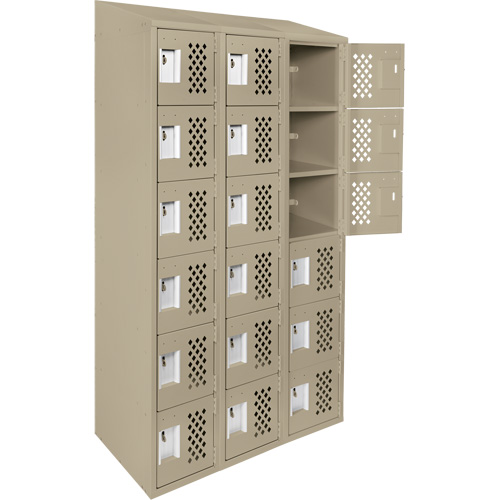 Assembled Lockerettes Clean Line Perforated Economy Lockers, 6 -tier, Bank of 3, 18" x 72" x 12", Steel Duraquip Inc
