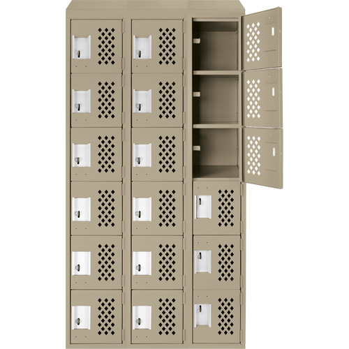 Assembled Lockerettes Clean Line Perforated Economy Lockers, 6 -tier, Bank of 3, 18" x 72" x 12", Steel Duraquip Inc