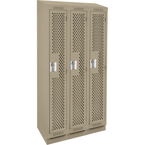 Clean Line Lockers, Bank of 3, 36" x 18" x 82", Steel, Beige, Rivet (Assembled), Perforated Duraquip Inc