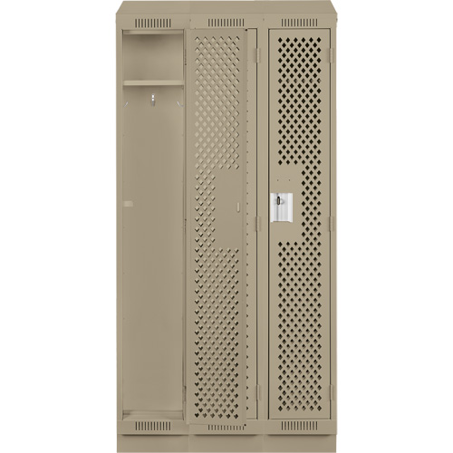 Clean Line Lockers, Bank of 3, 36" x 18" x 82", Steel, Beige, Rivet (Assembled), Perforated Duraquip Inc