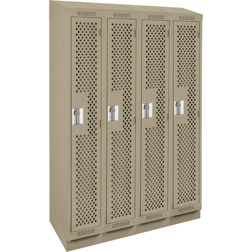 Clean Line Lockers, Bank of 4, 48" x 18" x 82", Steel, Beige, Rivet (Assembled), Perforated Duraquip Inc