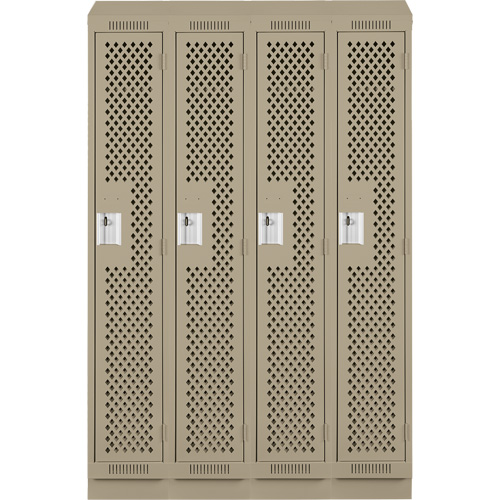 Clean Line Lockers, Bank of 4, 48" x 18" x 82", Steel, Beige, Rivet (Assembled), Perforated Duraquip Inc
