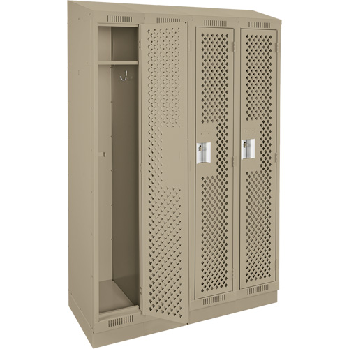 Clean Line Lockers, Bank of 4, 48" x 18" x 82", Steel, Beige, Rivet (Assembled), Perforated Duraquip Inc