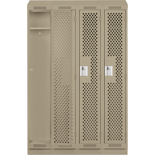 Clean Line Lockers, Bank of 4, 48" x 18" x 82", Steel, Beige, Rivet (Assembled), Perforated Duraquip Inc
