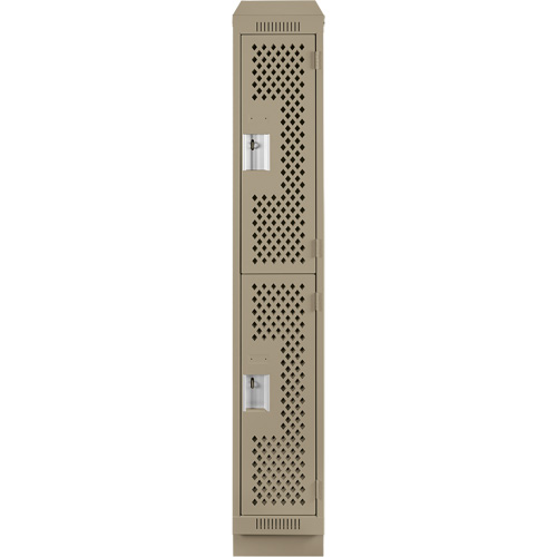 Clean Line Lockers, 2 -tier, 12" x 12" x 82", Steel, Beige, Rivet (Assembled), Perforated Duraquip Inc