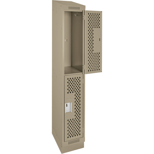 Clean Line Lockers, 2 -tier, 12" x 12" x 82", Steel, Beige, Rivet (Assembled), Perforated Duraquip Inc