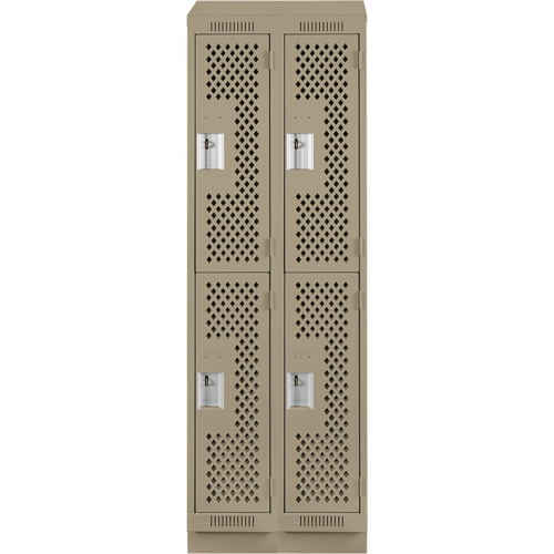 Clean Line Lockers, 2 -tier, Bank of 2, 24" x 12" x 82", Steel, Beige, Rivet (Assembled), Perforated Duraquip Inc
