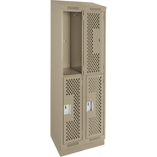 Clean Line Lockers, 2 -tier, Bank of 2, 24" x 12" x 82", Steel, Beige, Rivet (Assembled), Perforated Duraquip Inc