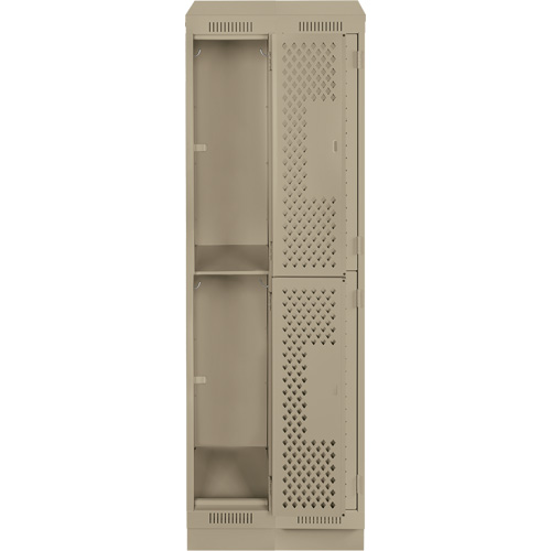 Clean Line Lockers, 2 -tier, Bank of 2, 24" x 12" x 82", Steel, Beige, Rivet (Assembled), Perforated Duraquip Inc