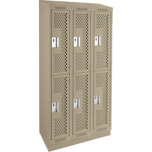Clean Line Lockers, 2 -tier, Bank of 3, 36" x 12" x 82", Steel, Beige, Rivet (Assembled), Perforated Duraquip Inc